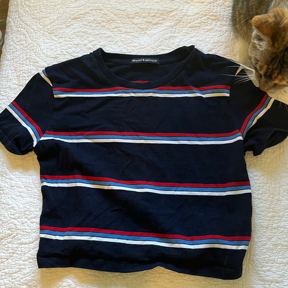 Brandy Melville Tops - Brandy Melville, Dark Blue Striped Crop Top, One Size
